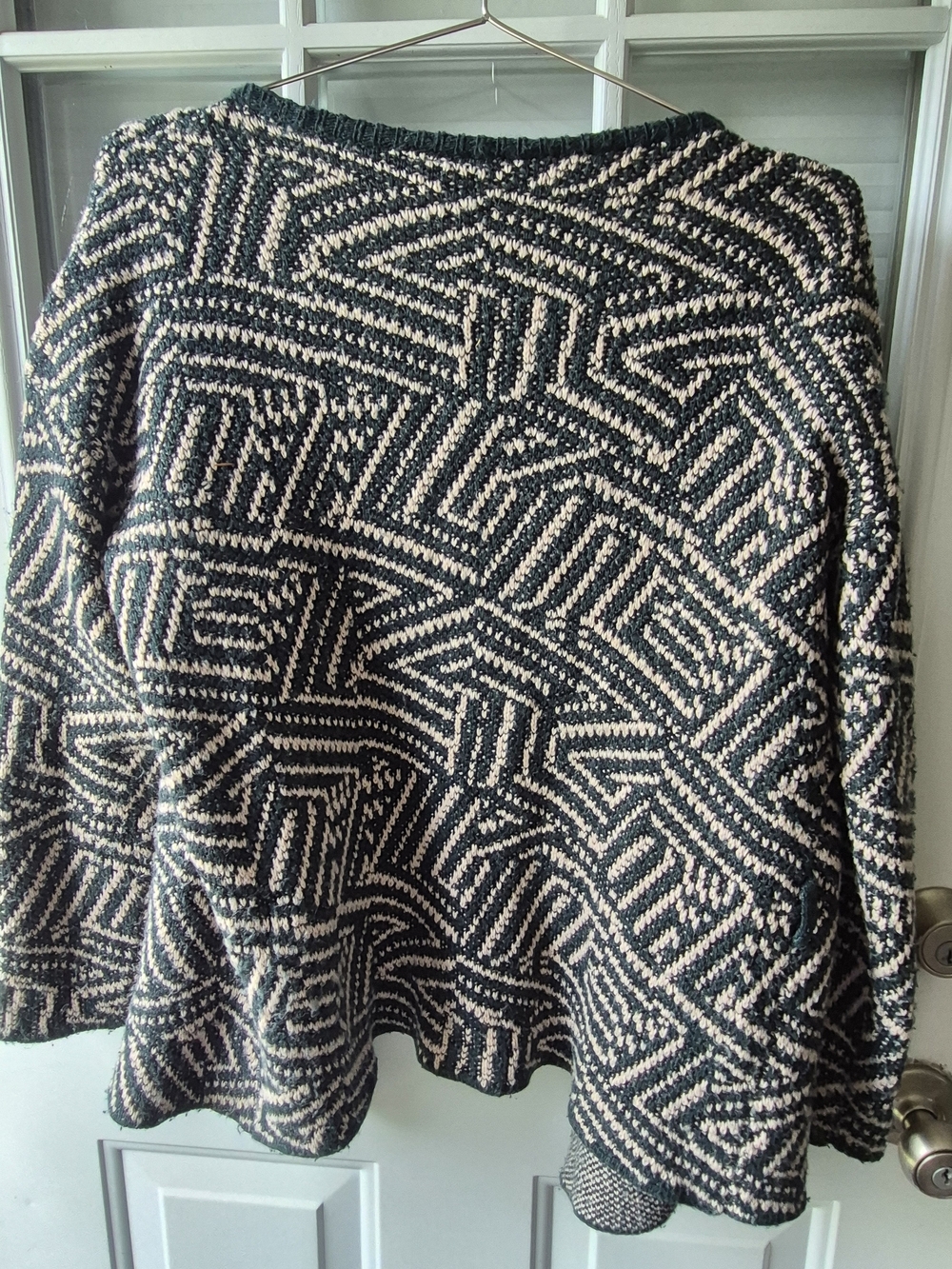 ICHI Open-Front Teal & Cream Geometric Cardigan - Picture 2 of 8